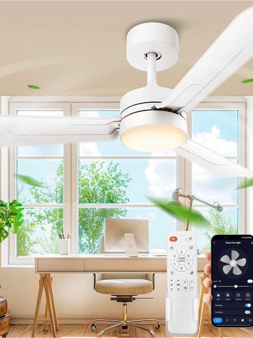 Modern White Ceiling Fan with Light - Remote & App Control